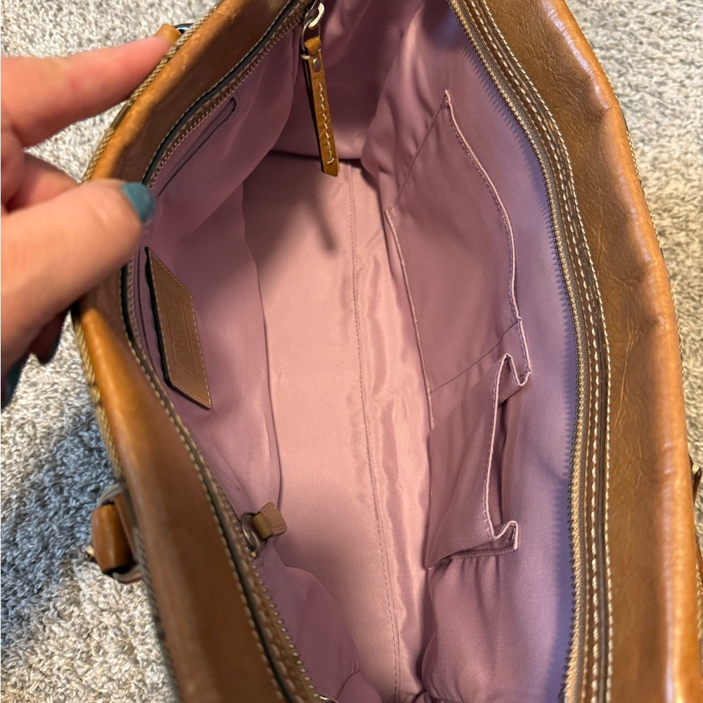 Vintage Coach signature brown and tan leather & canvas top handle tote bag - Picture 12 of 17